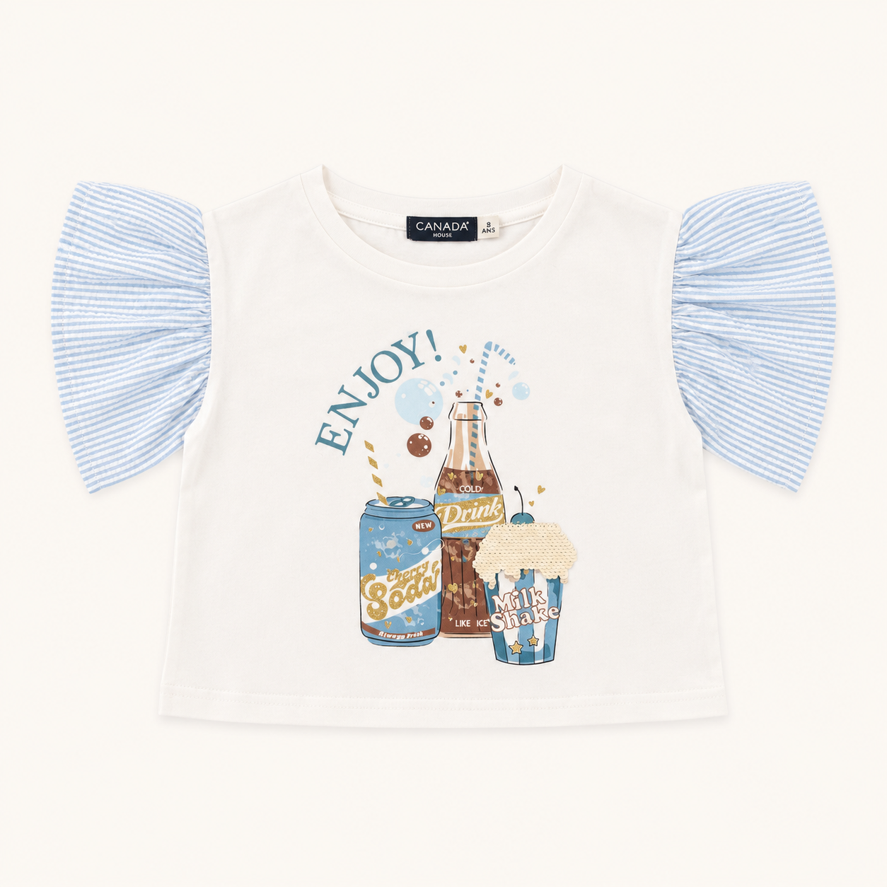 T-shirt Fille Évasé à Manches Volantées – Motif "Enjoy!"