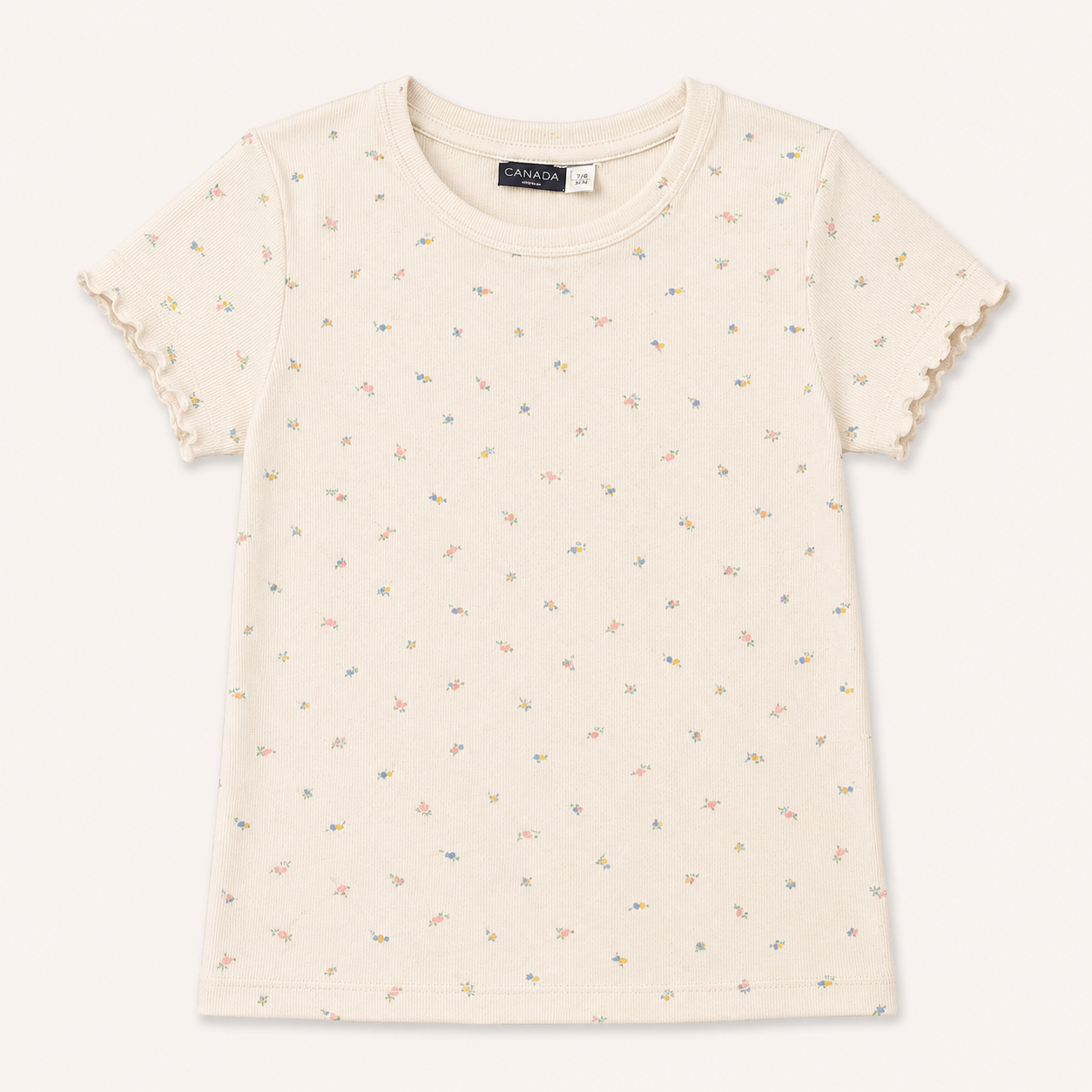 T-shirt écru enfant à motif petites fleurs champêtres