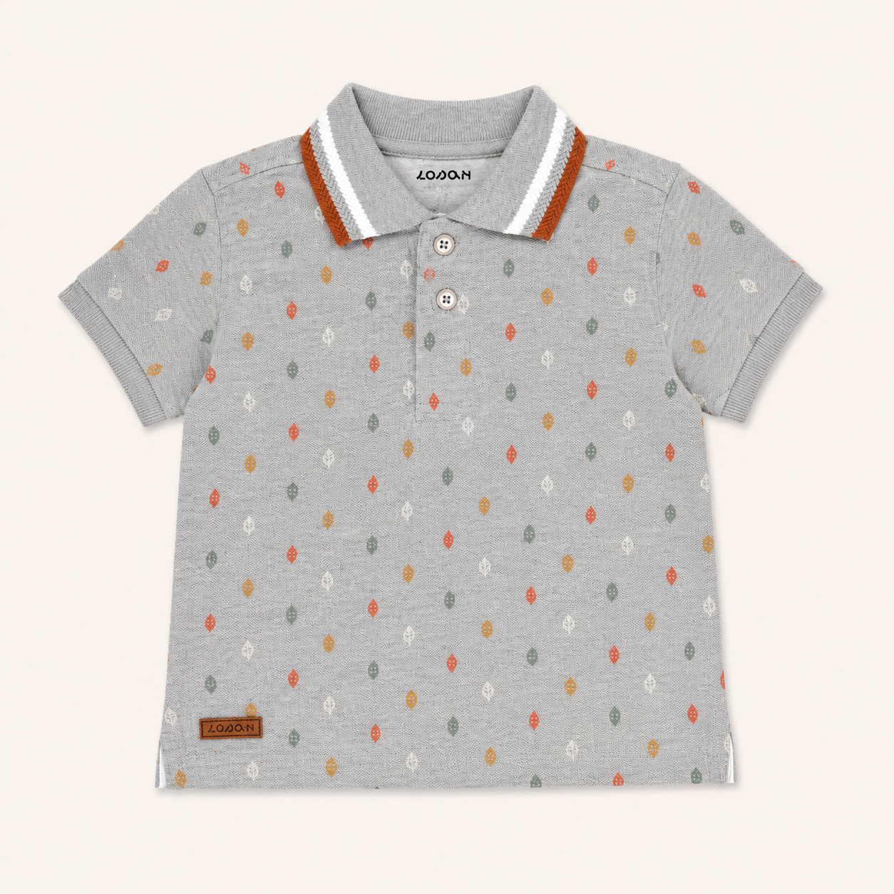 Polo gris chiné enfant imprimé petites feuilles