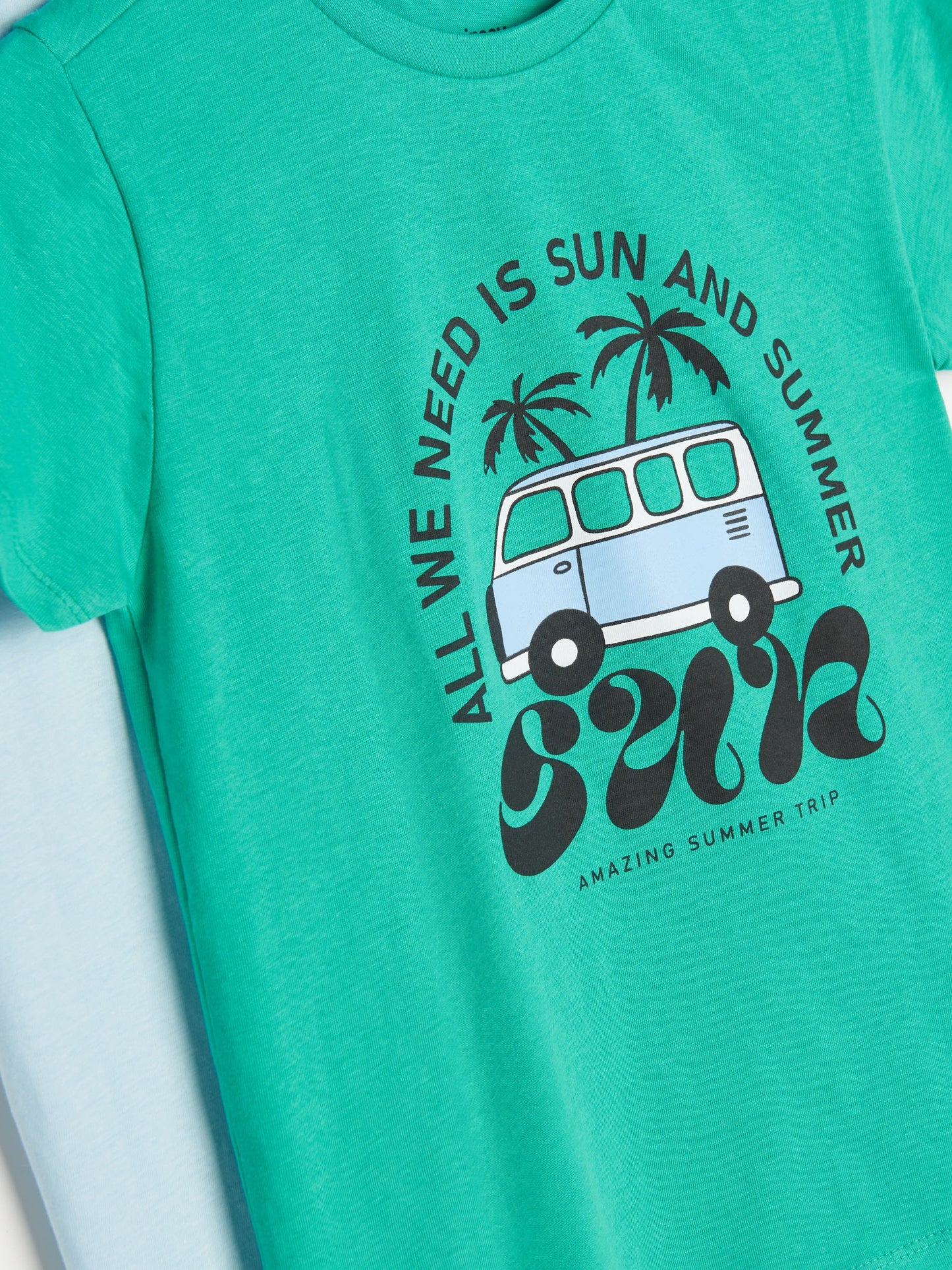 T-shirt Enfant Vert - Graphisme Van Rétro & Palmiers "Sun"