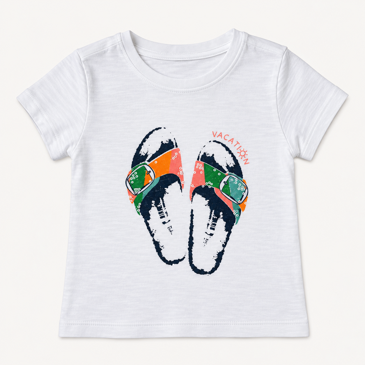 Haut manches courtes blanc en coton flammé motif claquettes