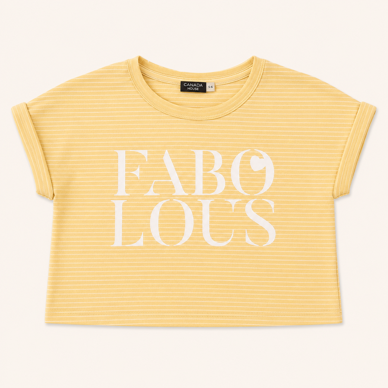T-shirt court jaune moutarde rayé « FABULOUS »