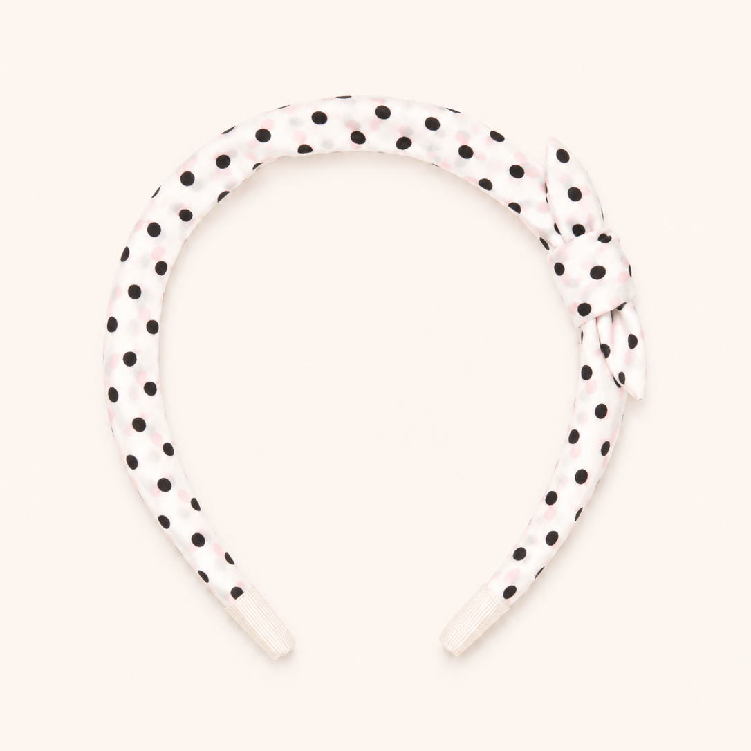 Serre-tête Bébé Fille à Pois – Nœud Satiné Blanc et Noir