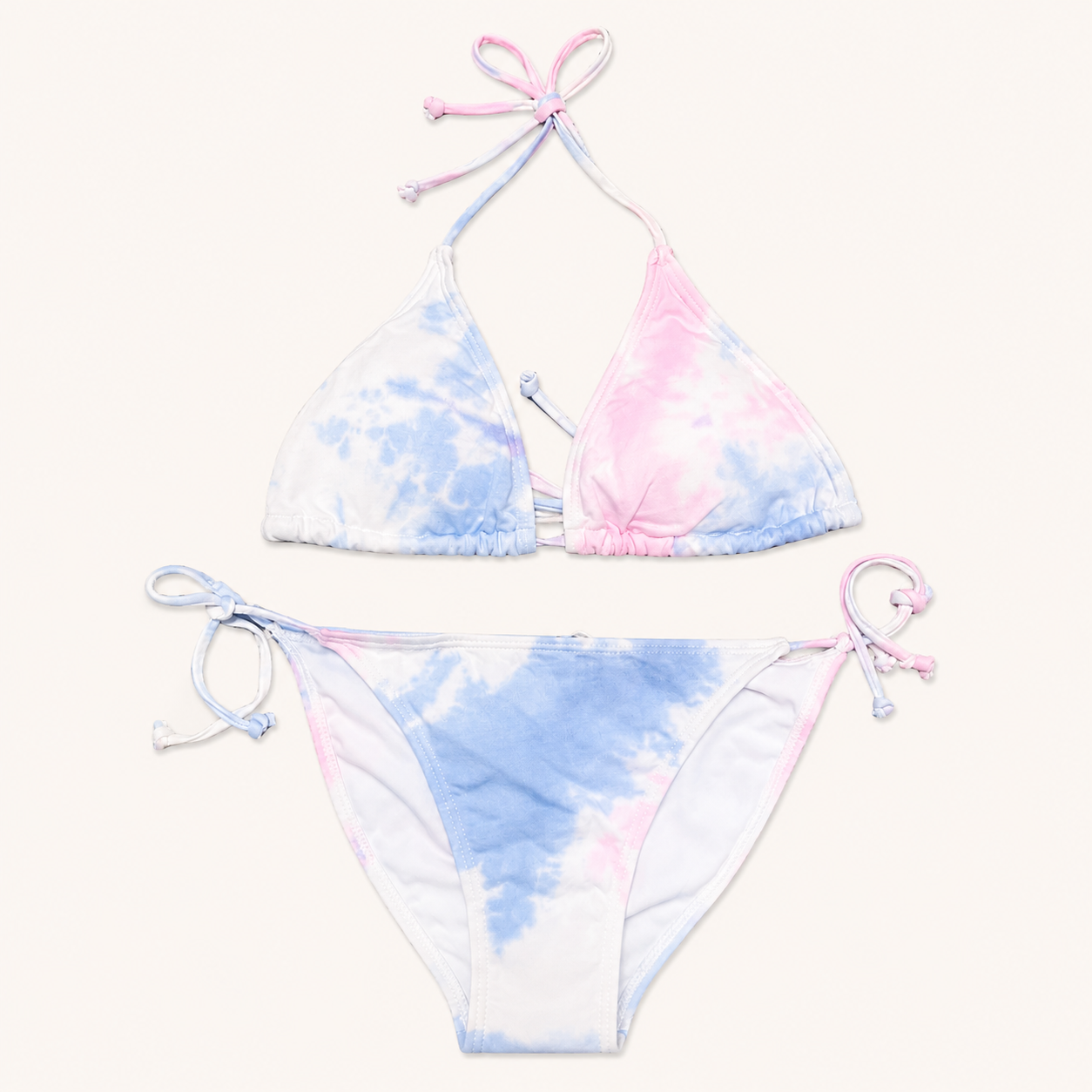 Maillot de bain 2 pièces fille Tie & Dye – Pastel Rose et Bleu