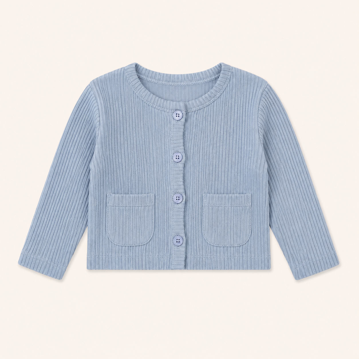 Gilet bébé bleu dragée en maille côtelée à poches