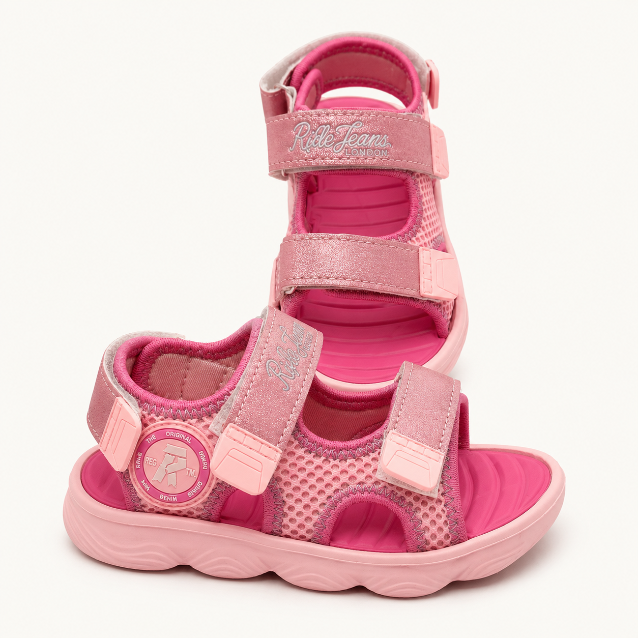 Sandales fille roses à triple scratchs et semelle crantée anatomique Rifle Jeans