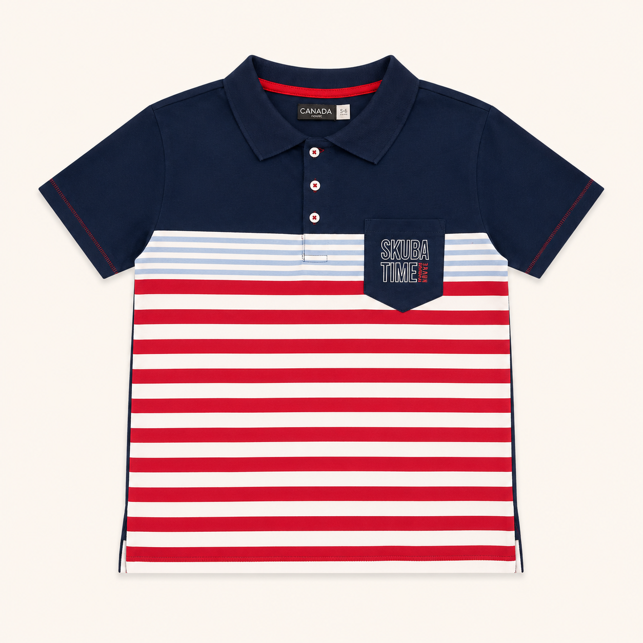 Polo rayé bleu marine et rouge "Skuba Time" - Garçon - Canada House