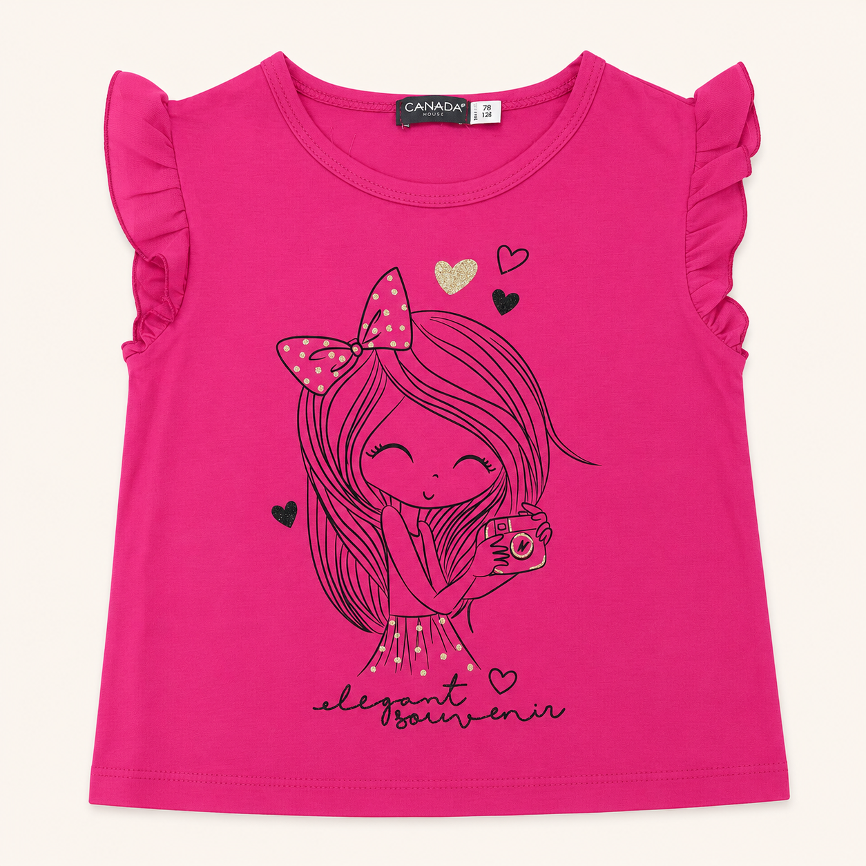 Ensemble t-shirt fuchsia à volants et short fleuri - Fille - Canada House