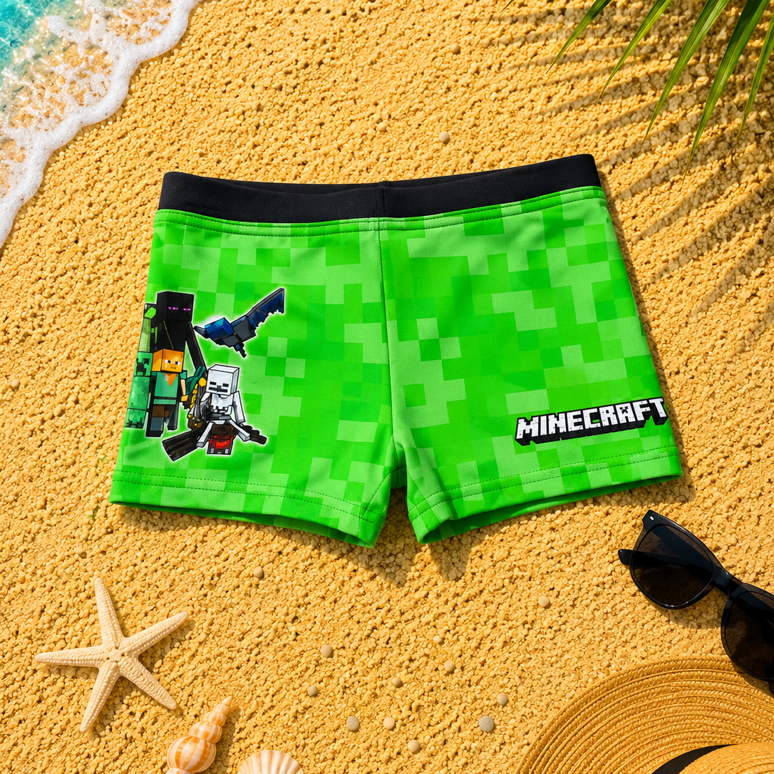 Boxer de bain enfant Minecraft – Vert Pixel et Créatures