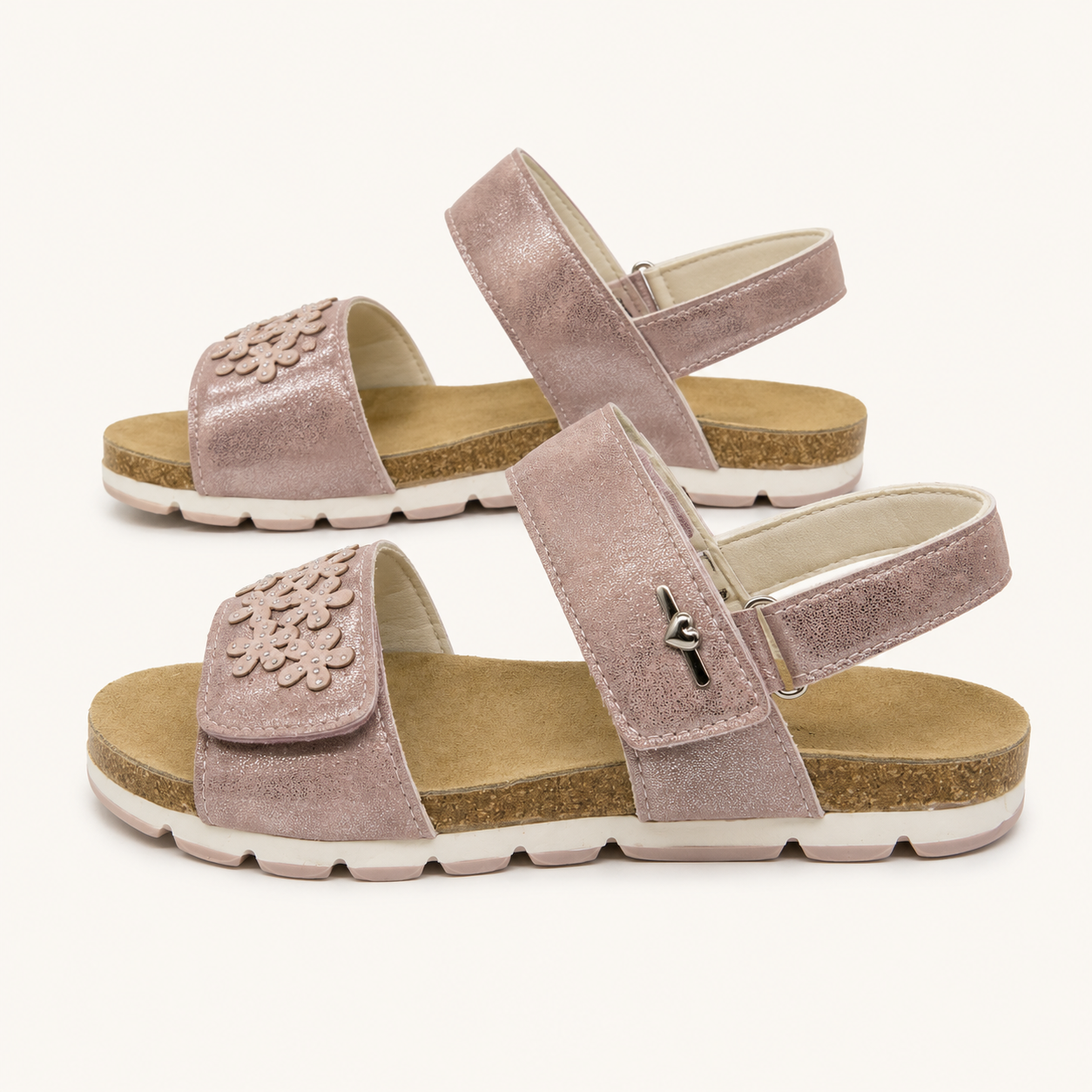 Sandales Fille Rose Pailleté à Motifs Fleurs