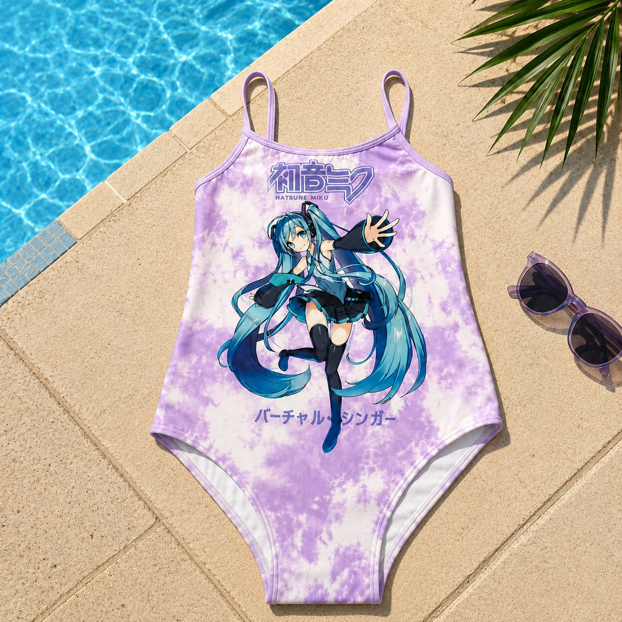 Maillot de bain 1 pièce fille Hatsune Miku – Tie & Dye Violet