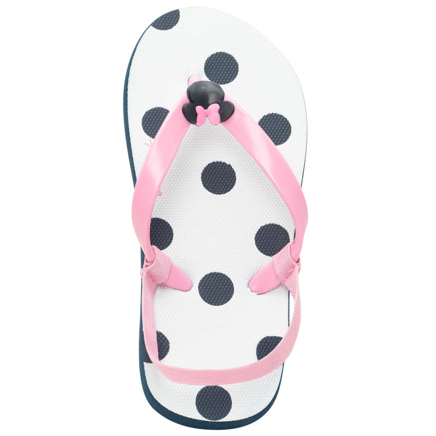 Tongs imprimé pois et badge Minnie Disney pour fille avec lanière selon l'âge