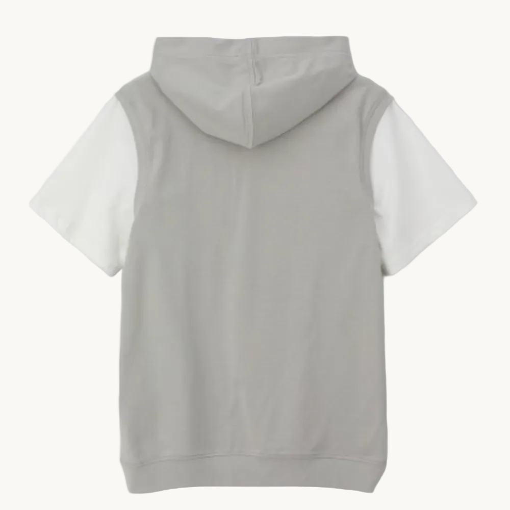 T-shirt à Capuche – Effet 2-en-1 Superposé Gris et Blanc