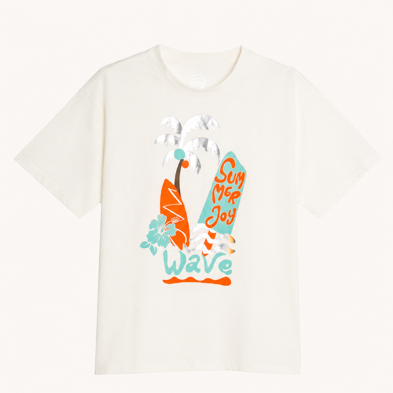 T-shirt blanc à motif surf « Summer Joy » – Fille