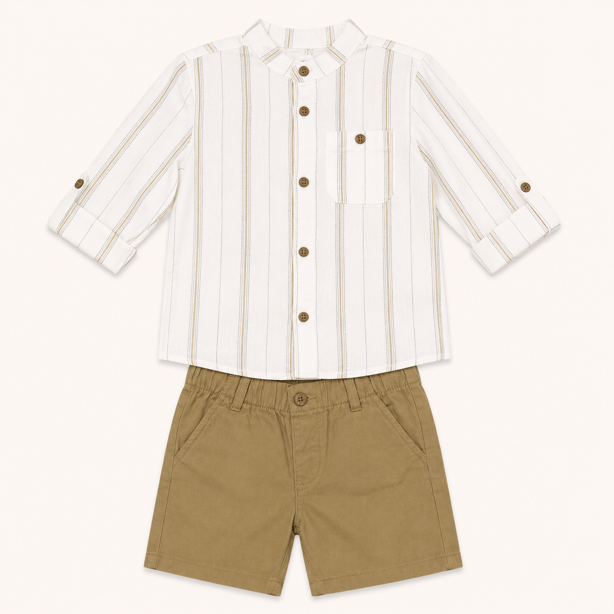 Ensemble 2 pièces garçon : Chemise rayée et Bermuda beige – C&A