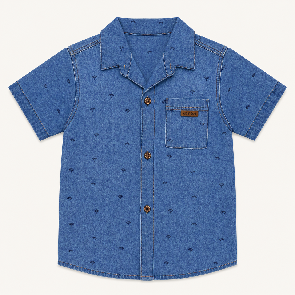 Chemise en jean manches courtes imprimé palmiers garçon