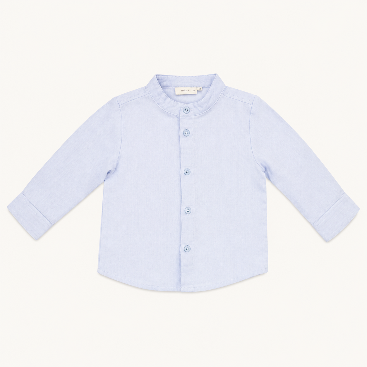 Chemise bébé garçon bleu ciel en lin mélangé à col mao