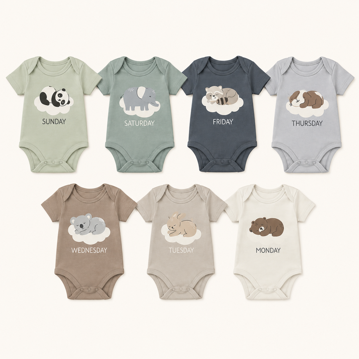 Lot de 7 bodies bébé en coton – Les Jours de la Semaine