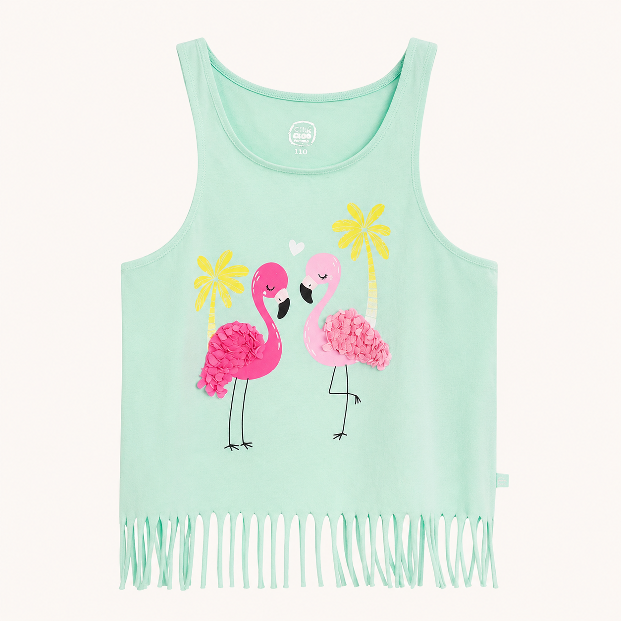 Top sans manches turquoise avec franges et flamants roses fille