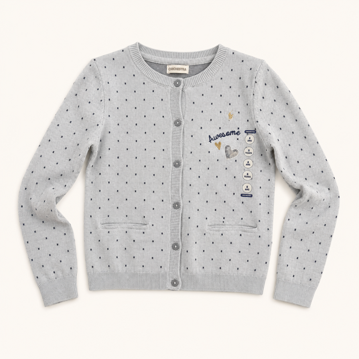 Gilet boutonné gris chiné à motifs géométriques - Fille - Orchestra