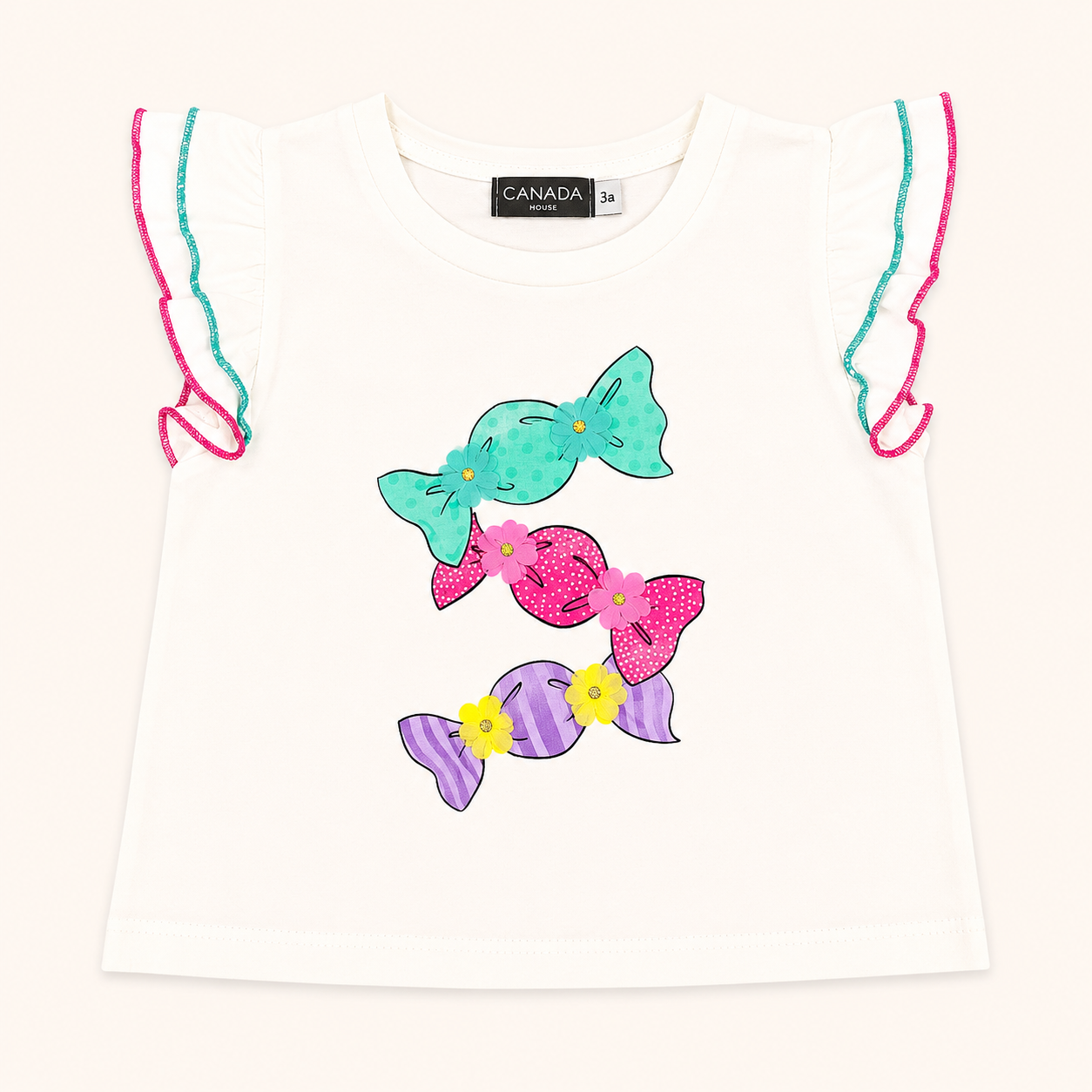 Ensemble t-shirt à volants motifs bonbons et short turquoise - Fille - Canada House