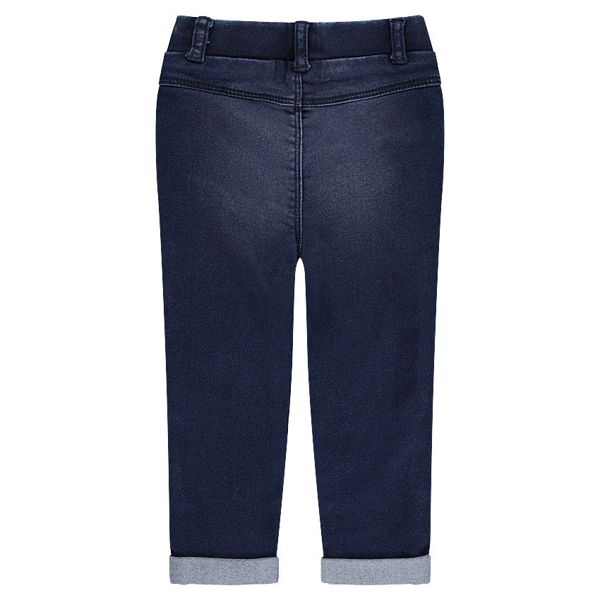 Jegging en denim stretch bleu marine à petits cœurs – Orchestra