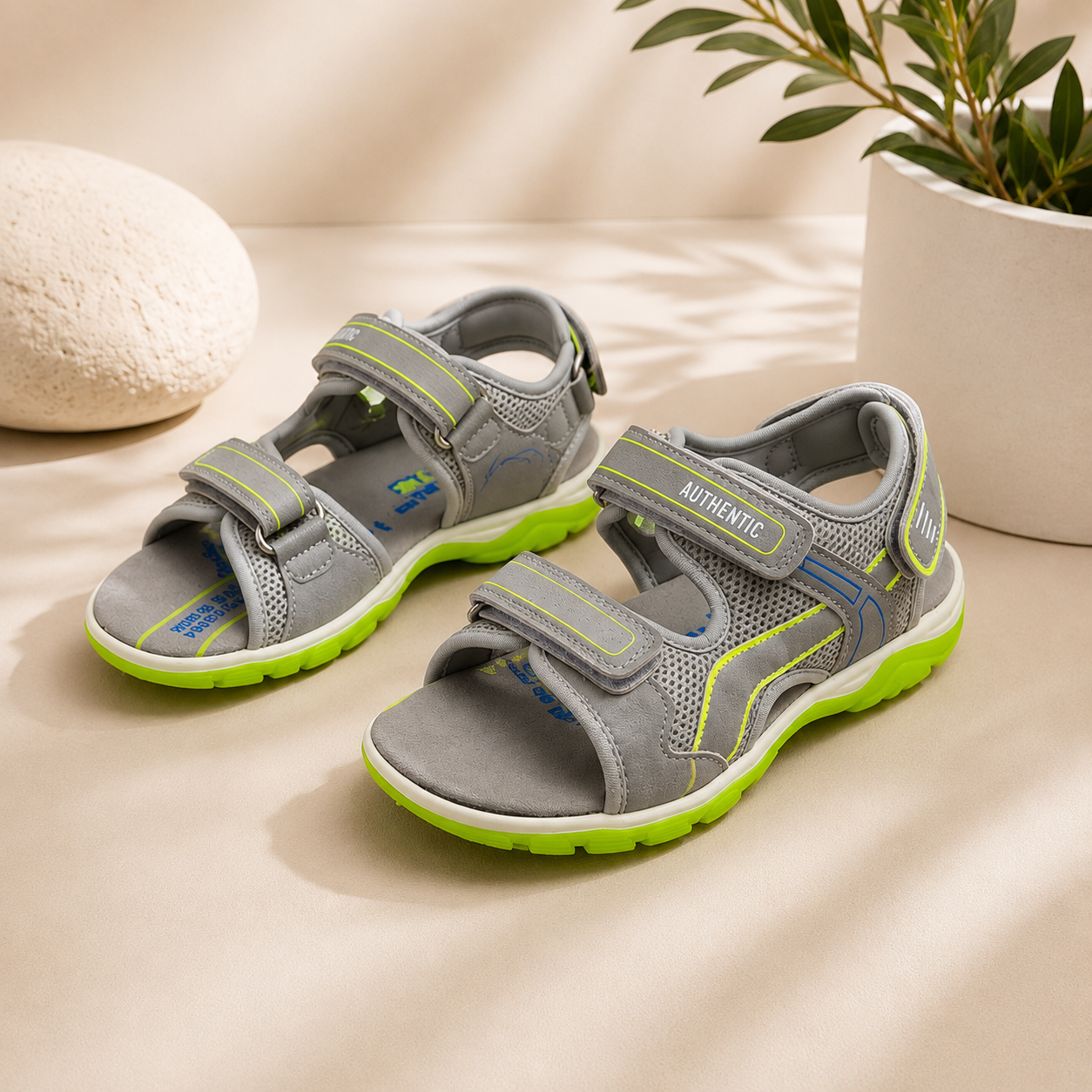Sandales Sport Enfant Space Boys – Gris & Vert Fluo