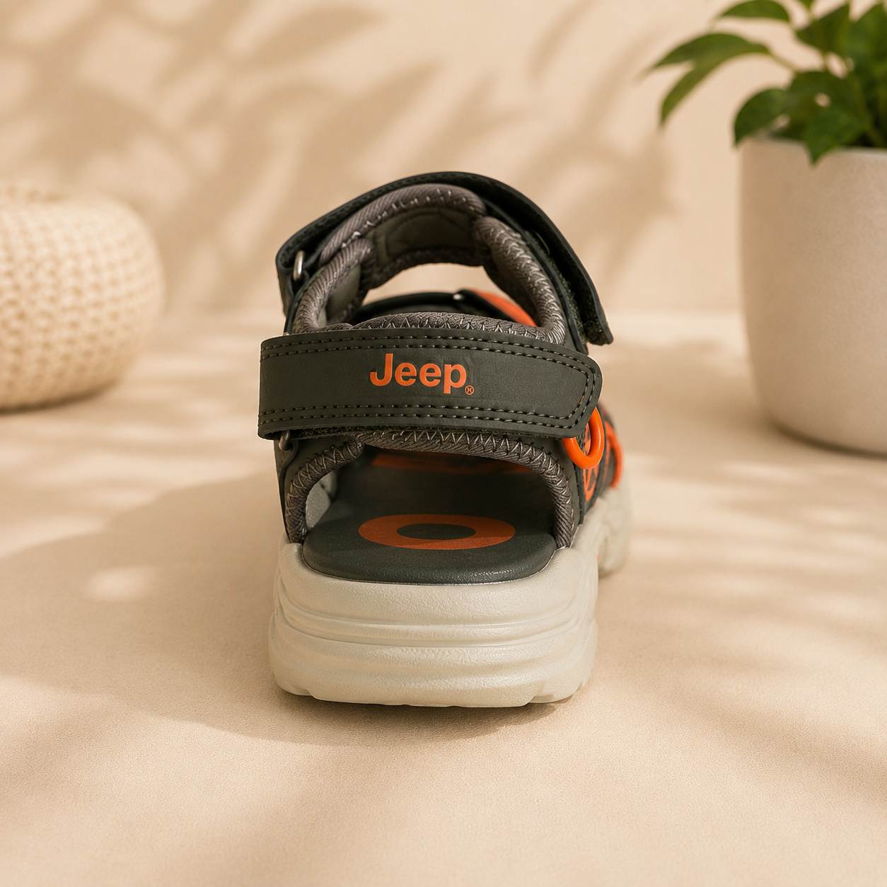 Sandales Sport Enfant – Kaki & Orange à Scratchs
