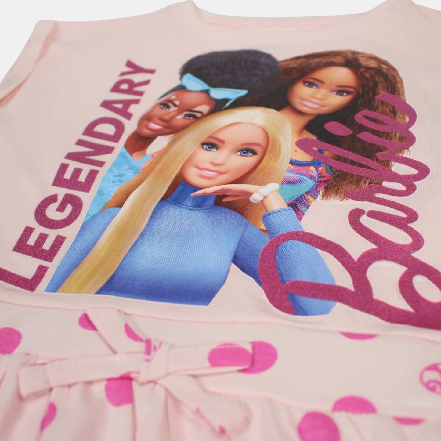 Robe d'été Barbie pour fille – Robe rose pâle à pois fuchsia avec imprimé "Legendary" Mattel
