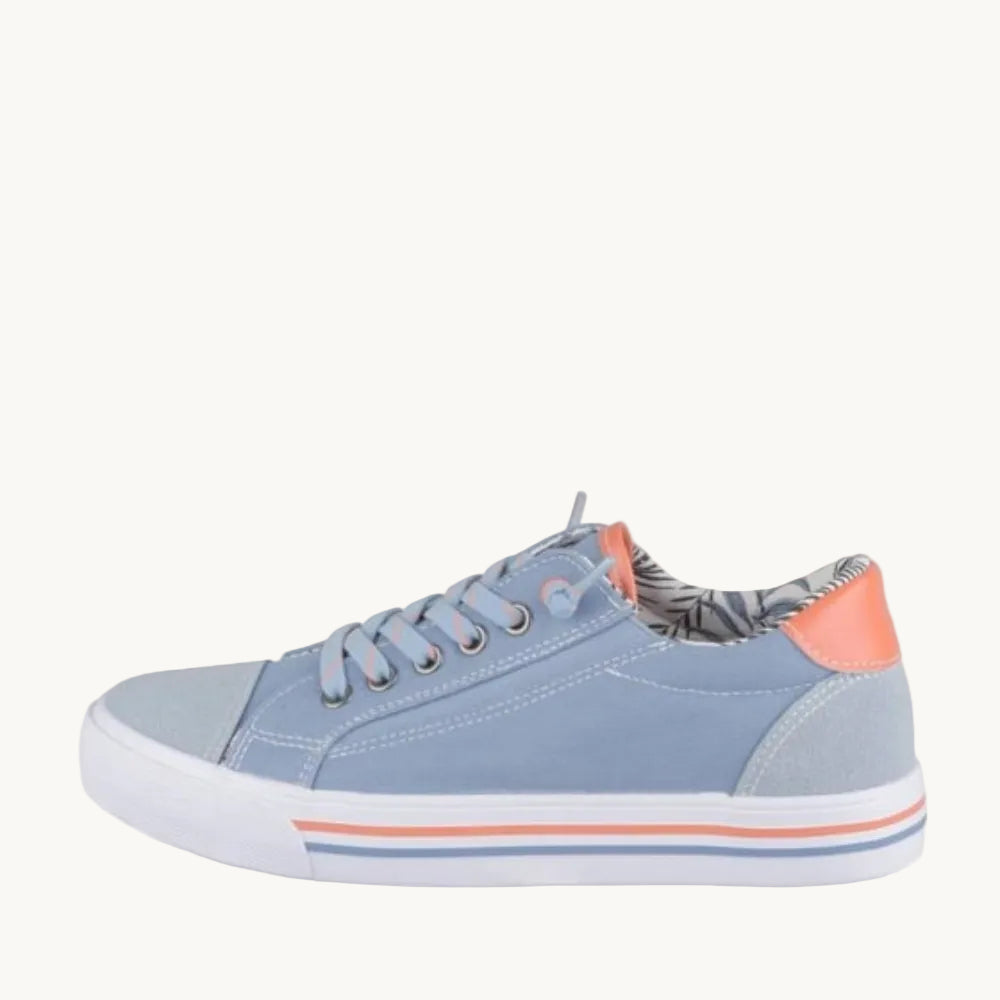 Tennis en Toile Bleu Jean Enfant – Détails Corail et Doublure Tropicale