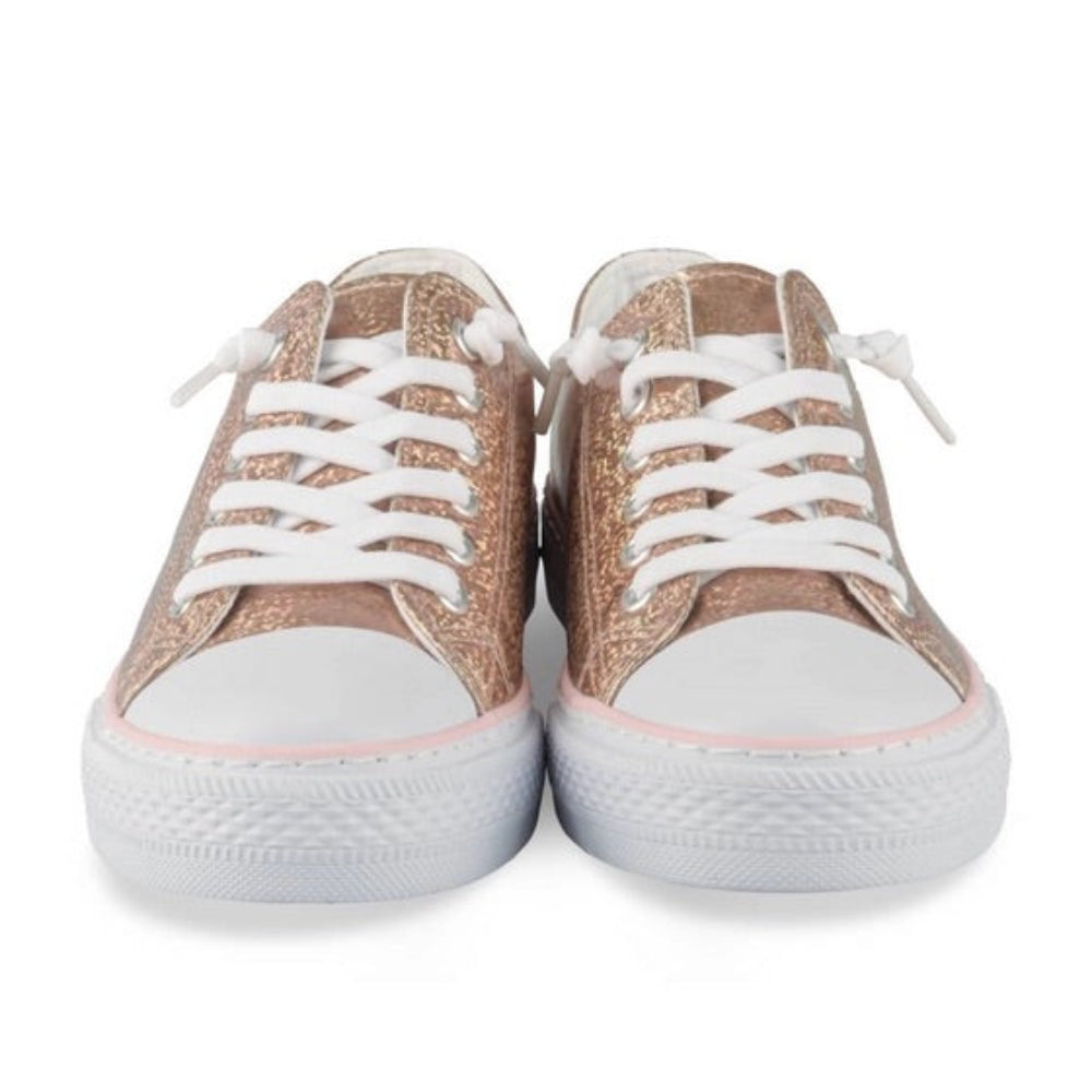 Baskets en Toile Fille Rose Doré – Tennis Pailletées à Lacets Élastiques