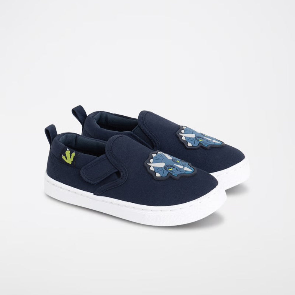 Baskets Slip-On Enfant Bleu Marine – Motif Tricératops Brodé et Bride Scratch