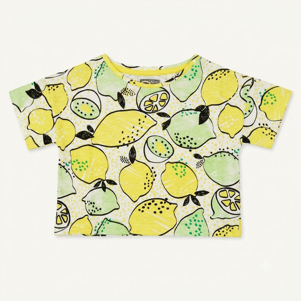 Crop top enfant à imprimé intégral citrons jaune et vert