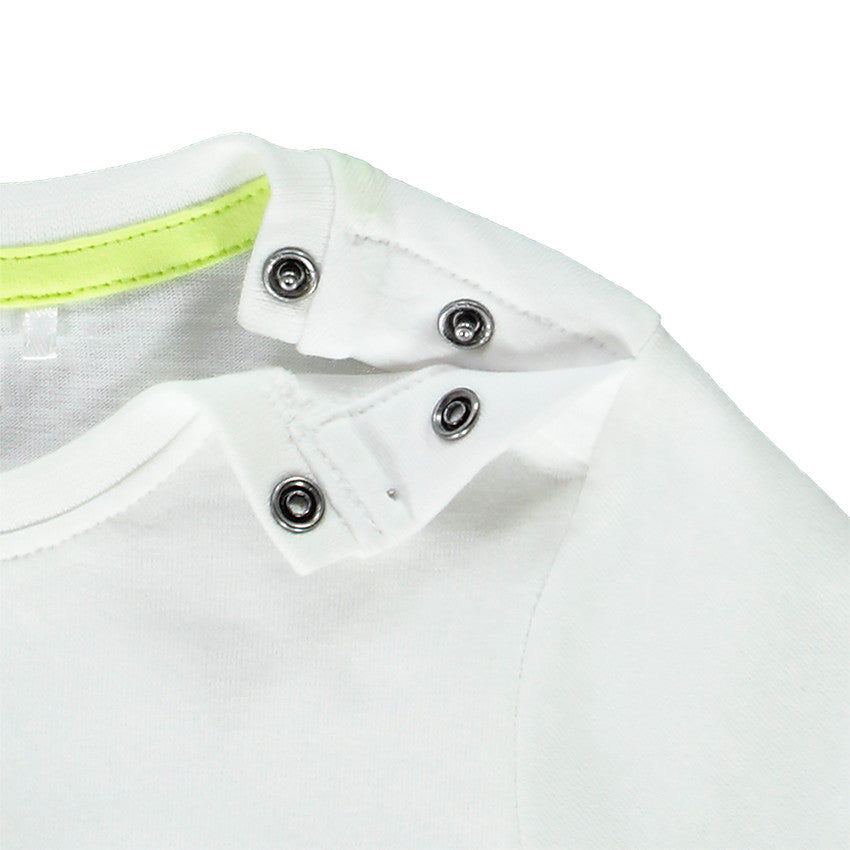 T-shirt Bébé Blanc Motif Girafe et Palmier Vert Fluo