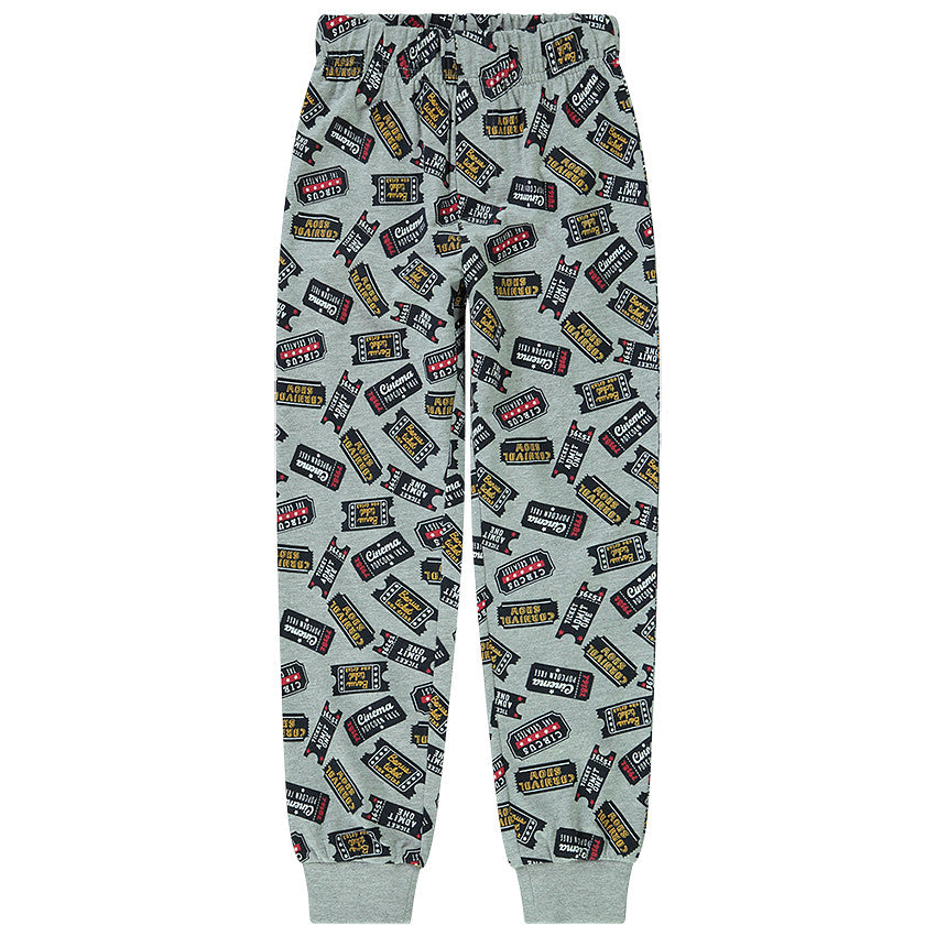 Pyjama long rouge et gris imprimé tickets garçon