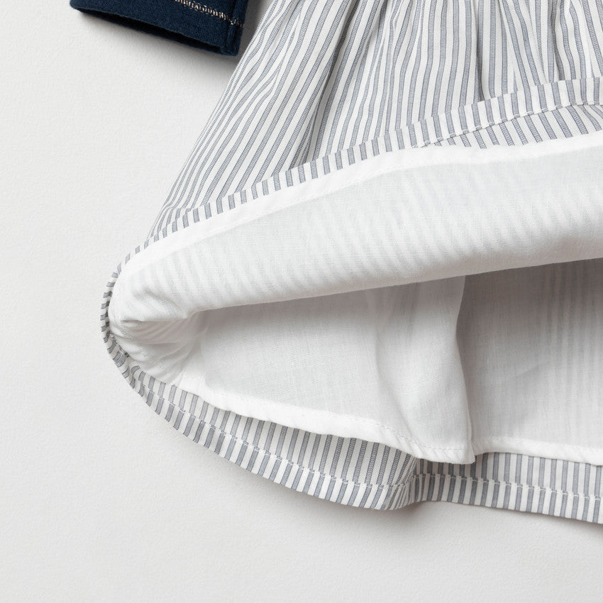 Robe bi-matière bleu marine et rayée