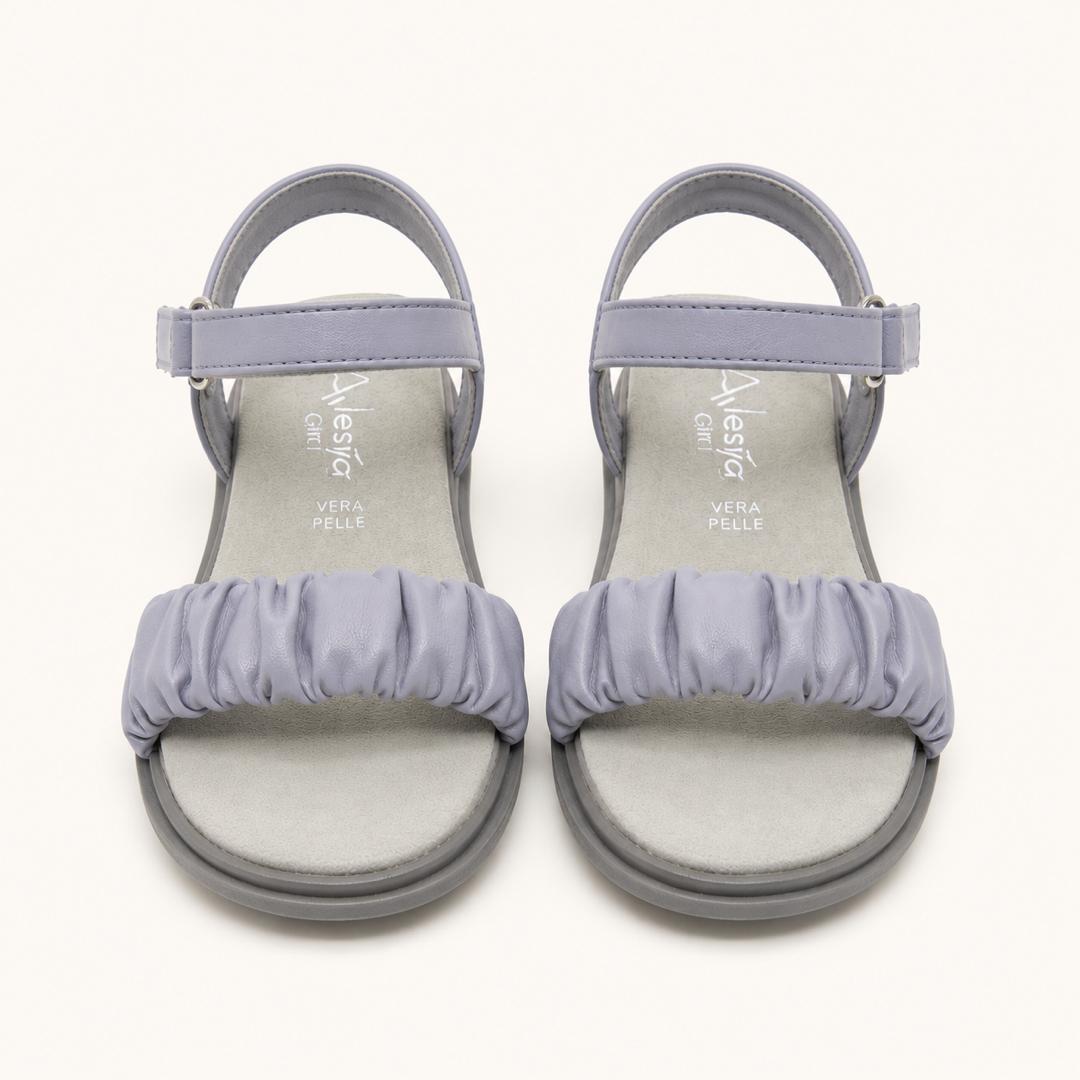 Sandales en Cuir Bleu Lavande pour Fille – Nu-pieds Souples à Bride Froncée