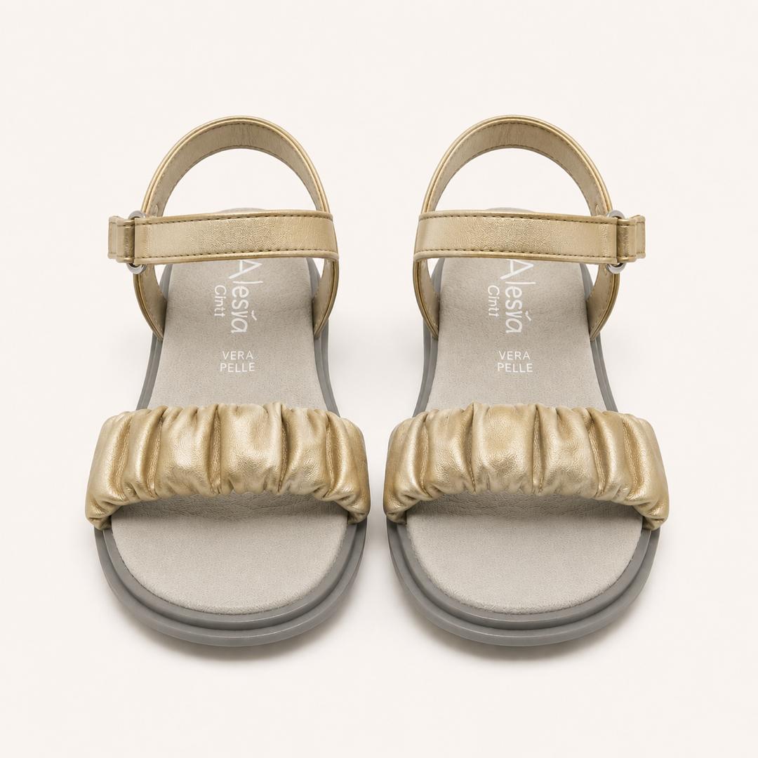Sandales dorées en cuir à bride froncée fille