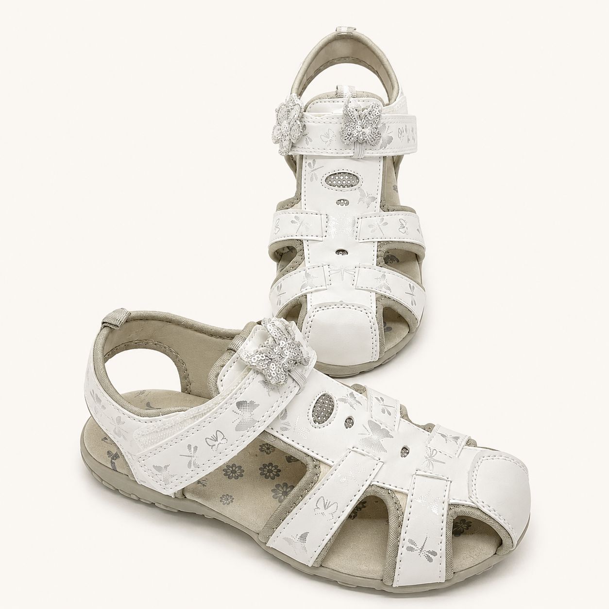 Sandales de marche blanches à motifs libellules fille