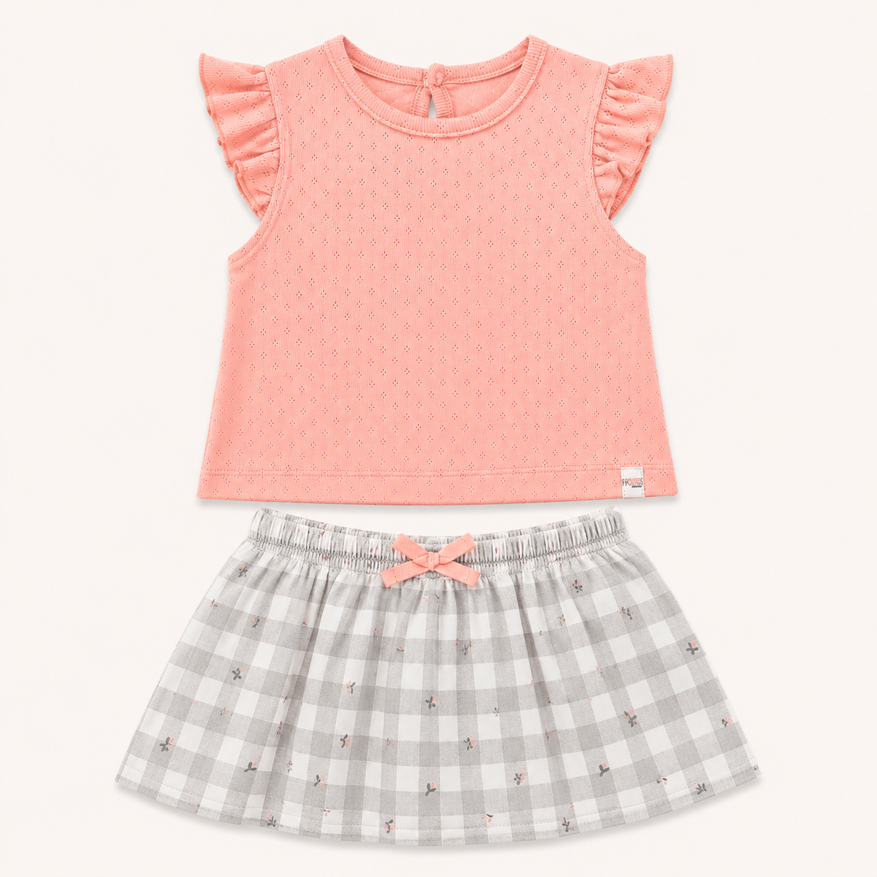 Ensemble 2 pièces fille : top corail à volants et jupe-short à carreaux – Canada House