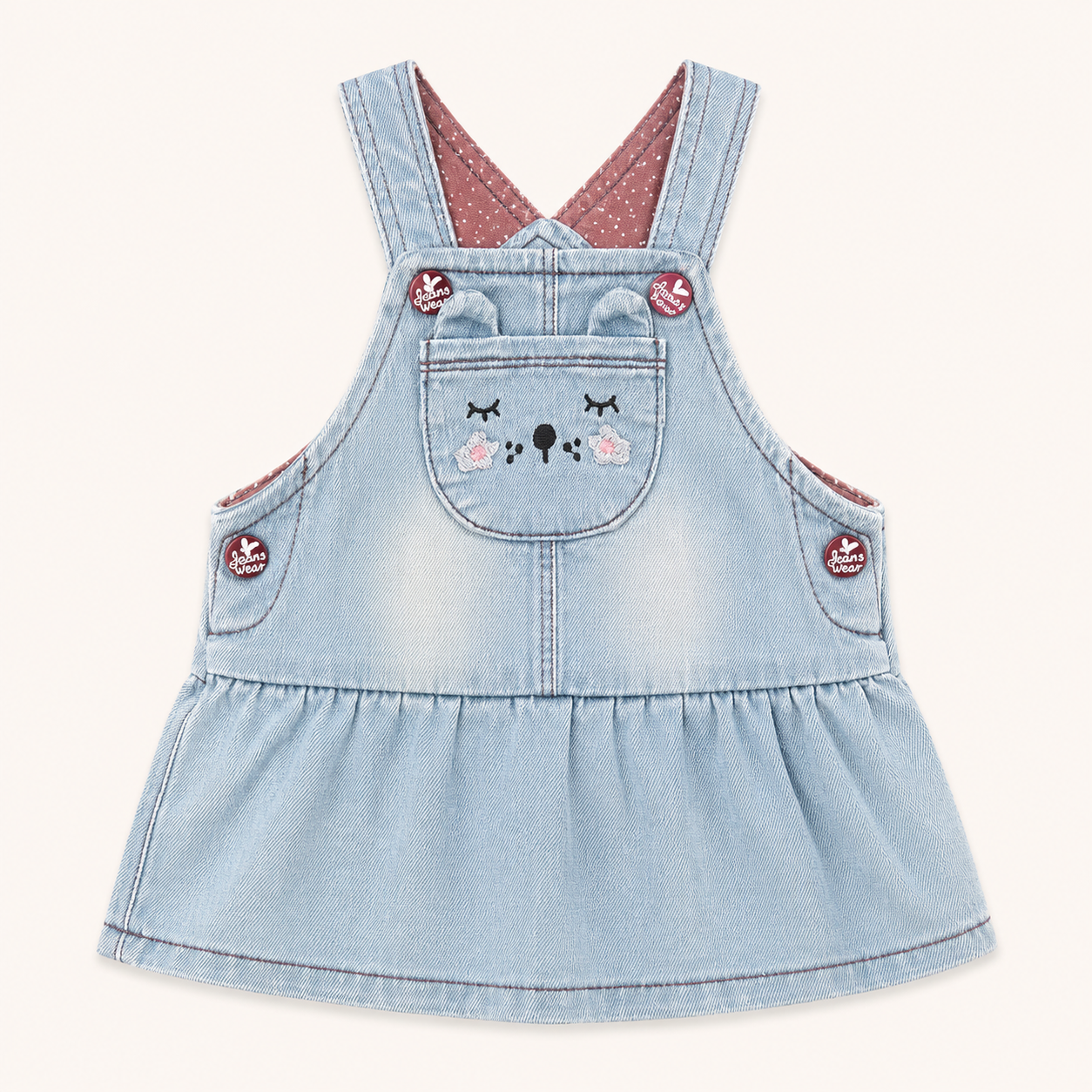 Robe salopette en jean motif souris avec volants - Bébé fille