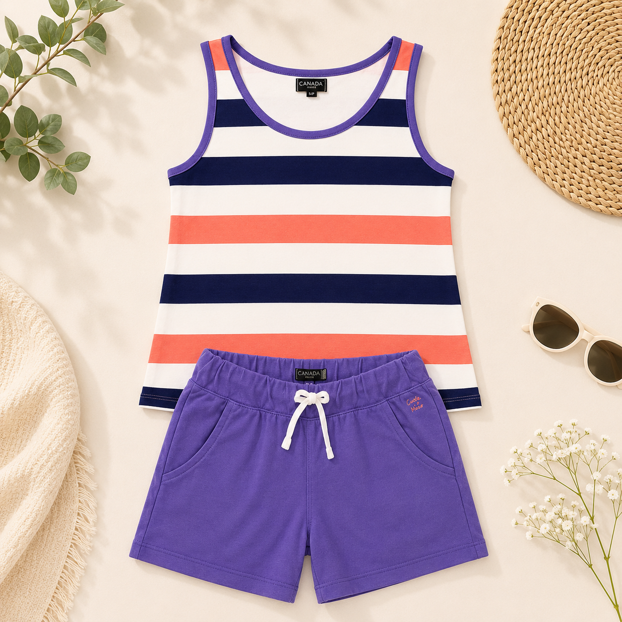 Ensemble débardeur rayé et short violet - Fille - Canada House