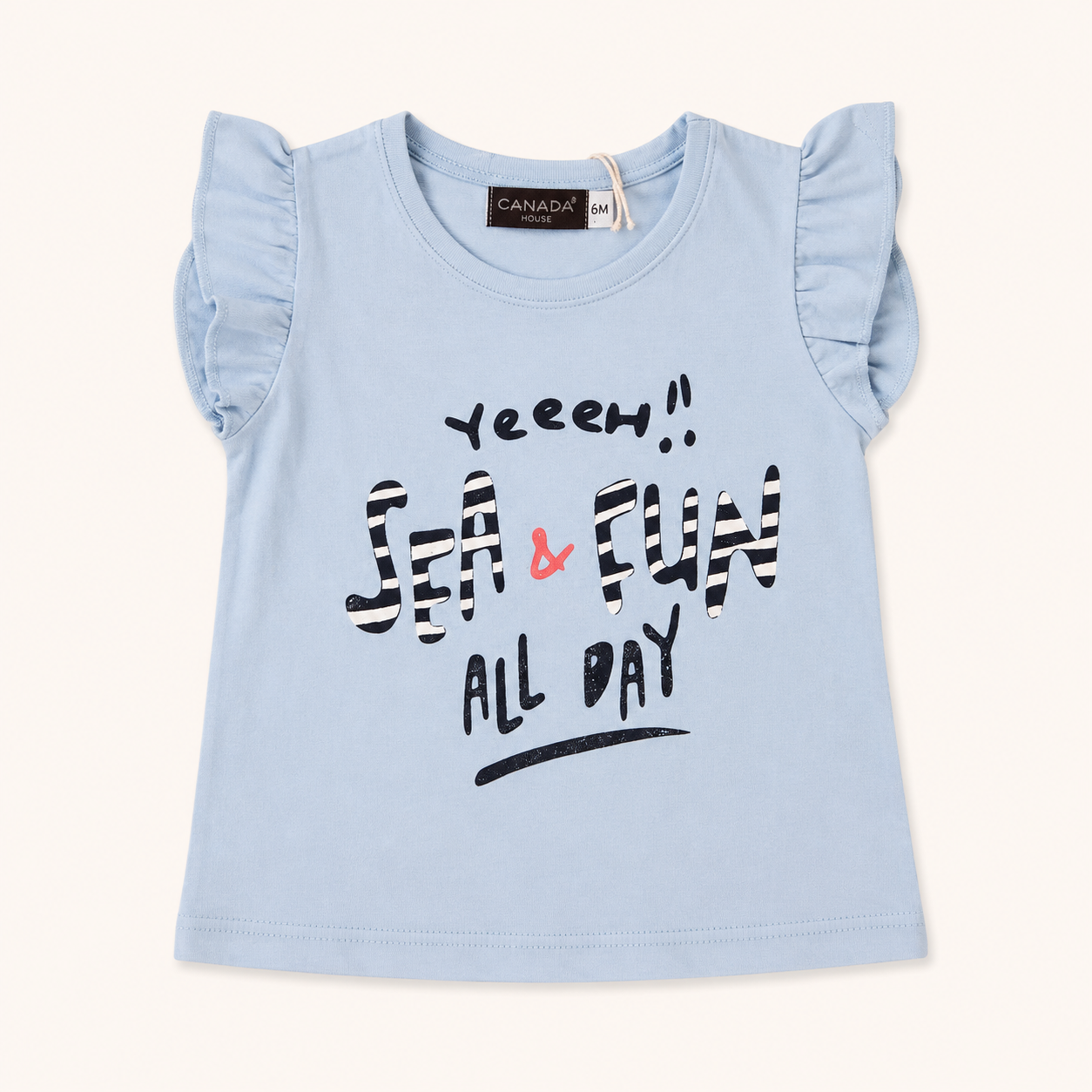 T-shirt bébé bleu ciel à manches volants « SEA & FUN »
