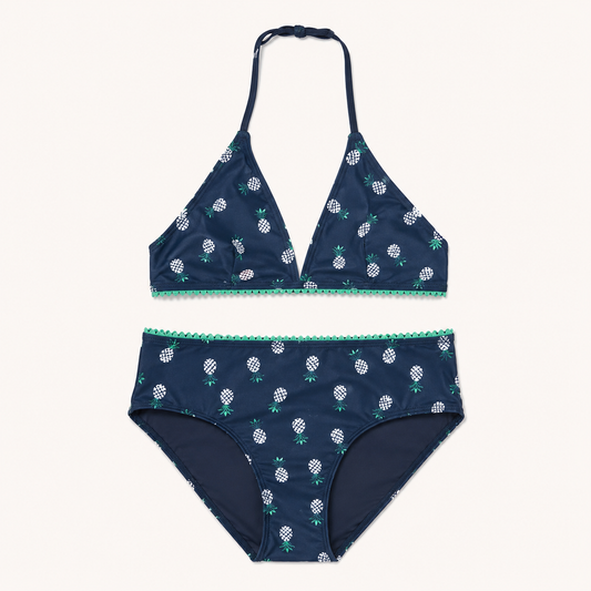 Maillot de bain 2 pièces fille Ananas – Bleu Marine et Vert Menthe