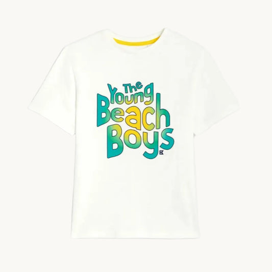 T-shirt blanc en coton avec imprimé graphique "The Young Beach Boys"