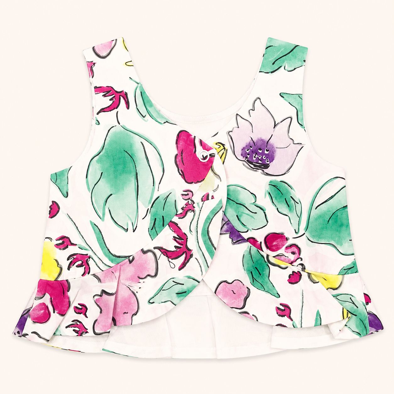 Ensemble top fleuri à volants et short fuchsia - Fille - Canada House