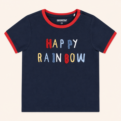 T-shirt Bébé Bleu Marine à Lettres Colorées - "Happy Rainbow"