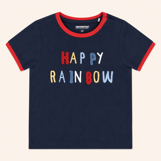 T-shirt Bébé Bleu Marine à Lettres Colorées - "Happy Rainbow"