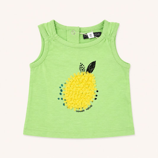 Débardeur bébé vert pomme imprimé citron en relief