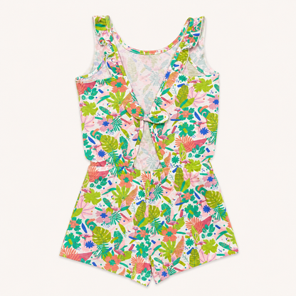 Combishort Tropicale Imprimé Feuillage et Fleurs - Fille